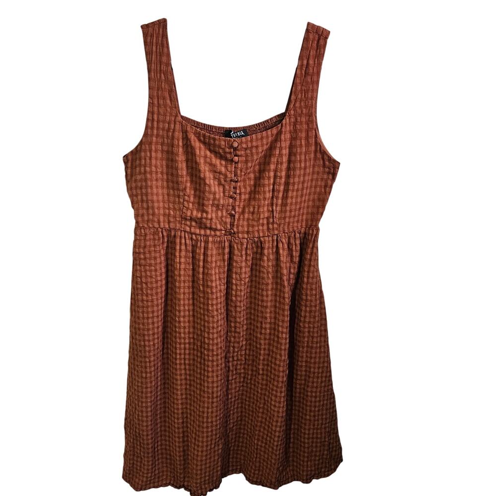 Disturbia Babydoll Midi Dress Rust Orange Gingham Plaid Fall Academia Cottage 12